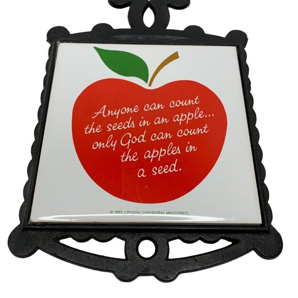 Vintage Tile Trivet Metal Wall Hanger Apple Decor Apple Seed God Faith Quote - Picture 4 of 5